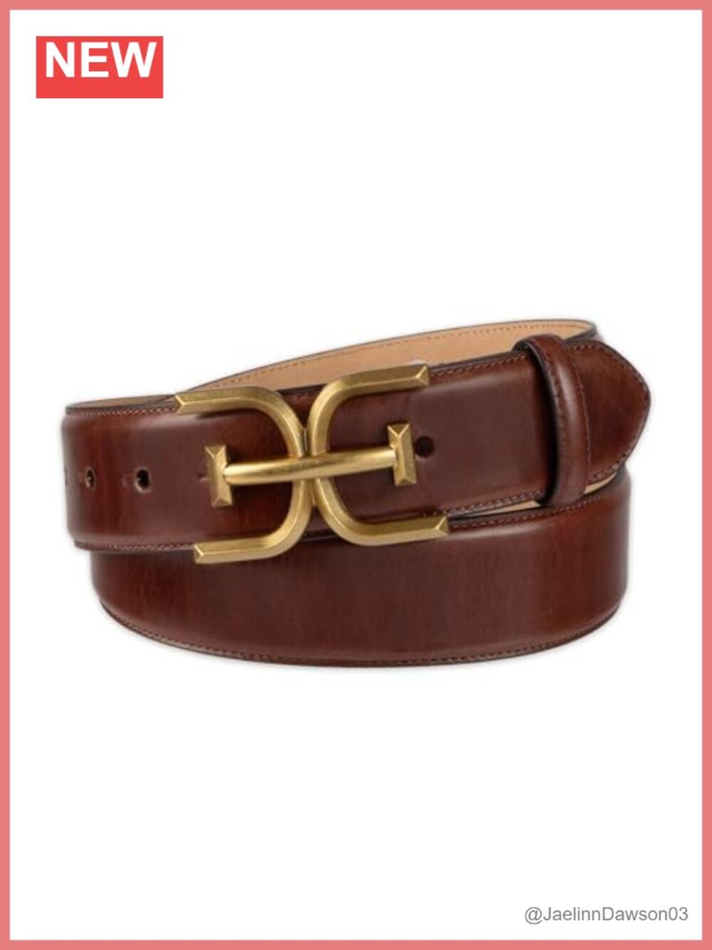 Genuine Leather Belt with Double-E Logo Plaque Buckle for Jeans and Trousers